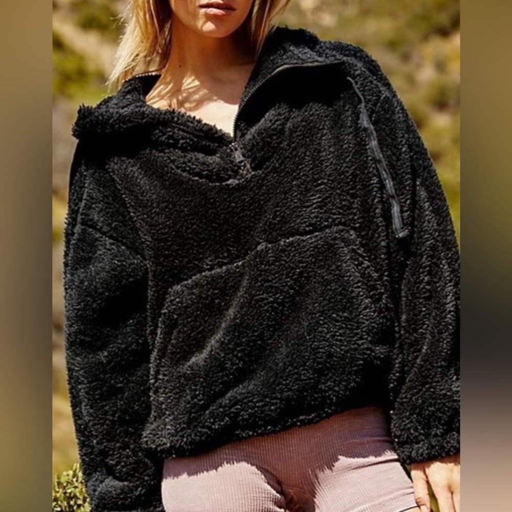 Free People Movement Black Sherpa Half Zip Pullover Sweater